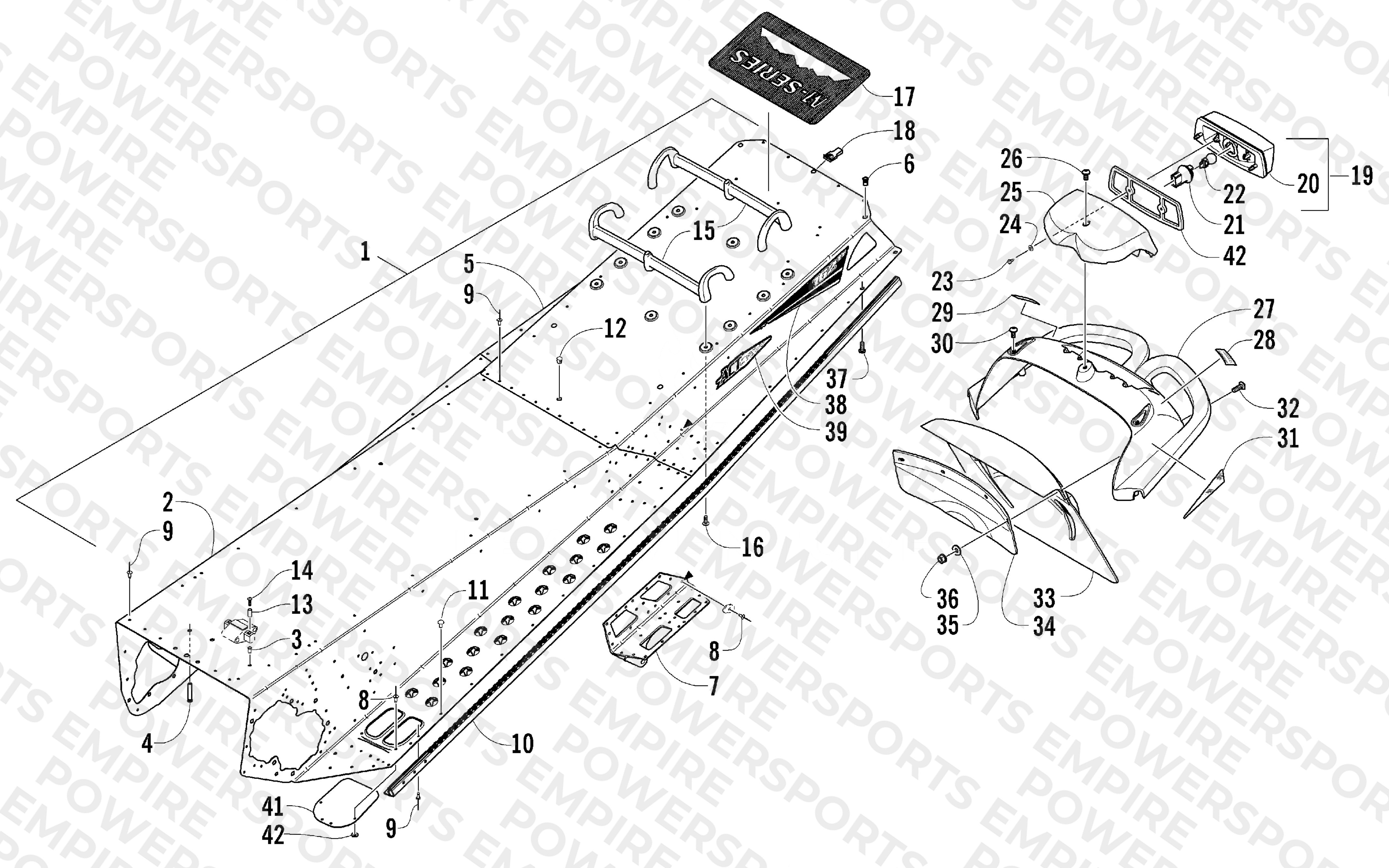 TUNNEL, REAR BUMPER, AND TAILLIGHT ASSEMBLY