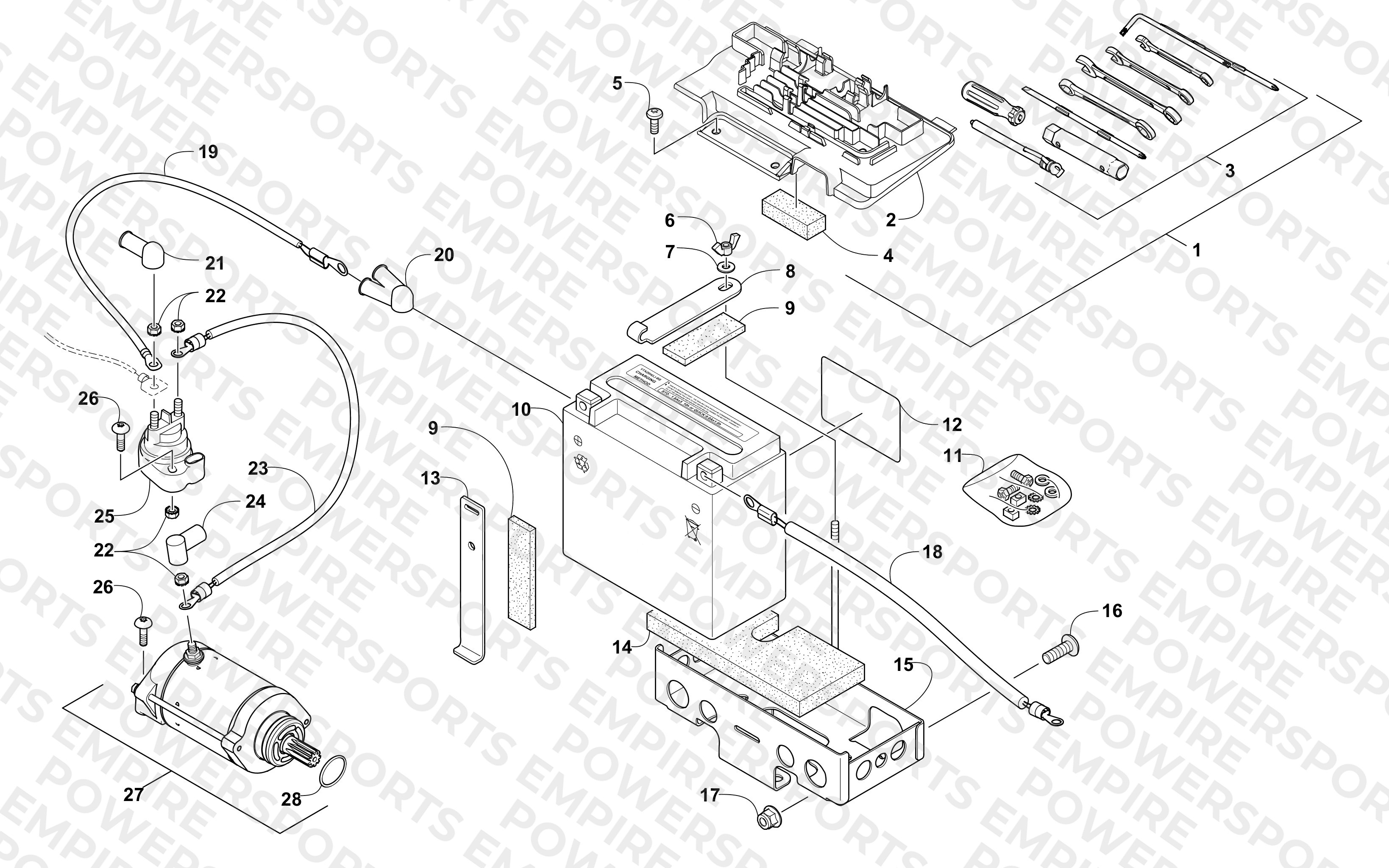 BATTERY AND STARTER ASSEMBLY