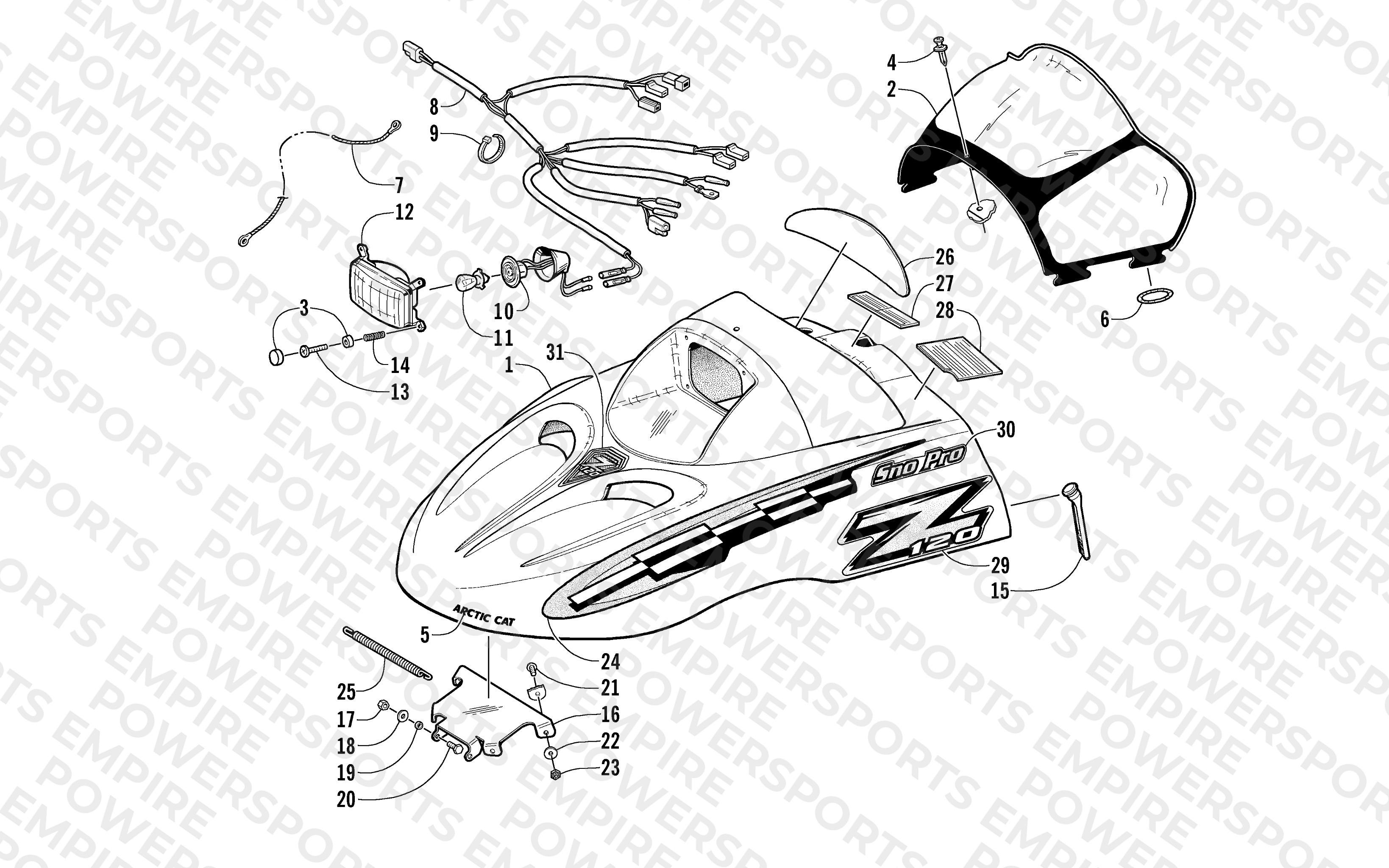HOOD, HEADLIGHT, AND WINDSHIELD ASSEMBLY