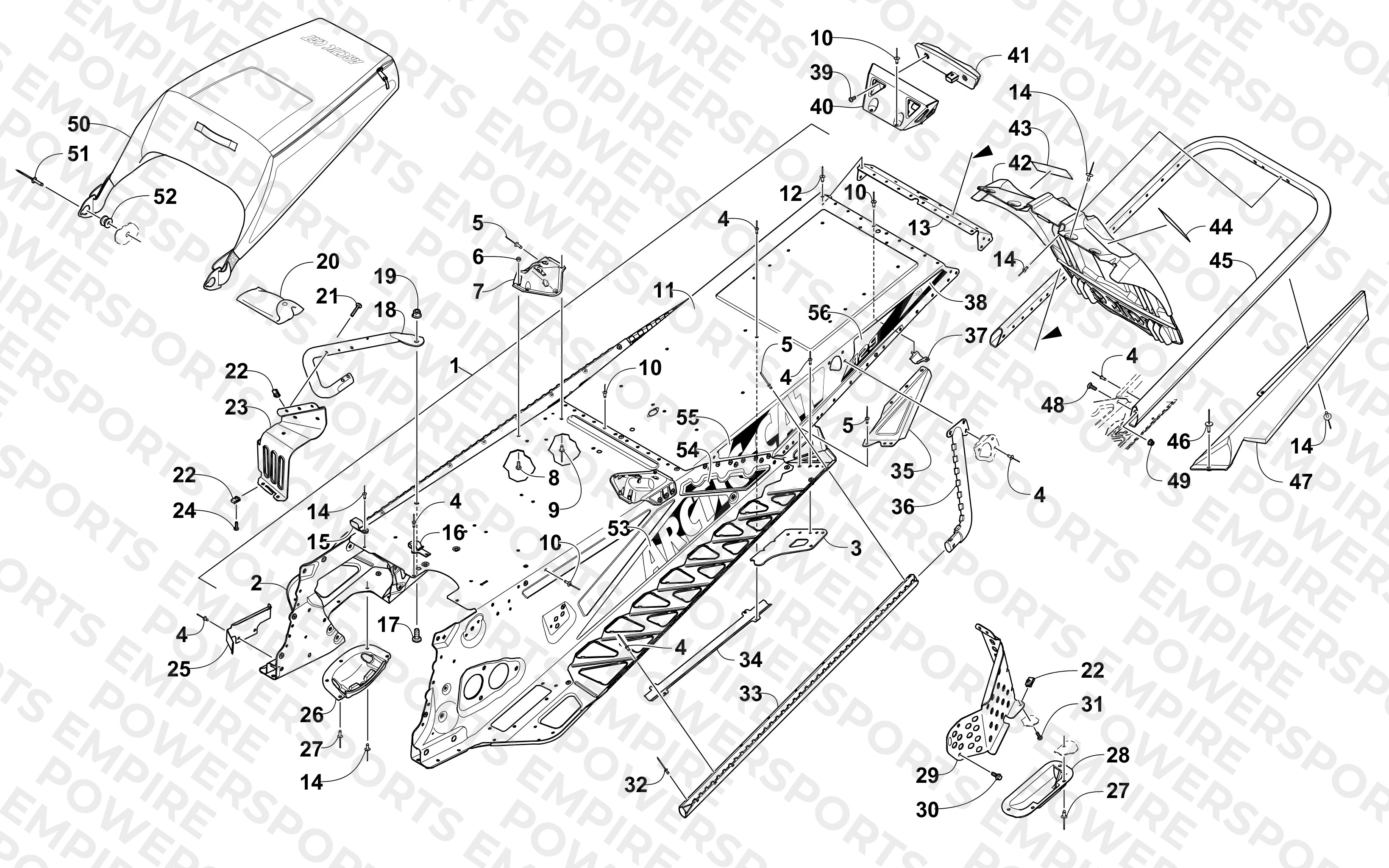 TUNNEL, REAR BUMPER, AND SNOWFLAP ASSEMBLY