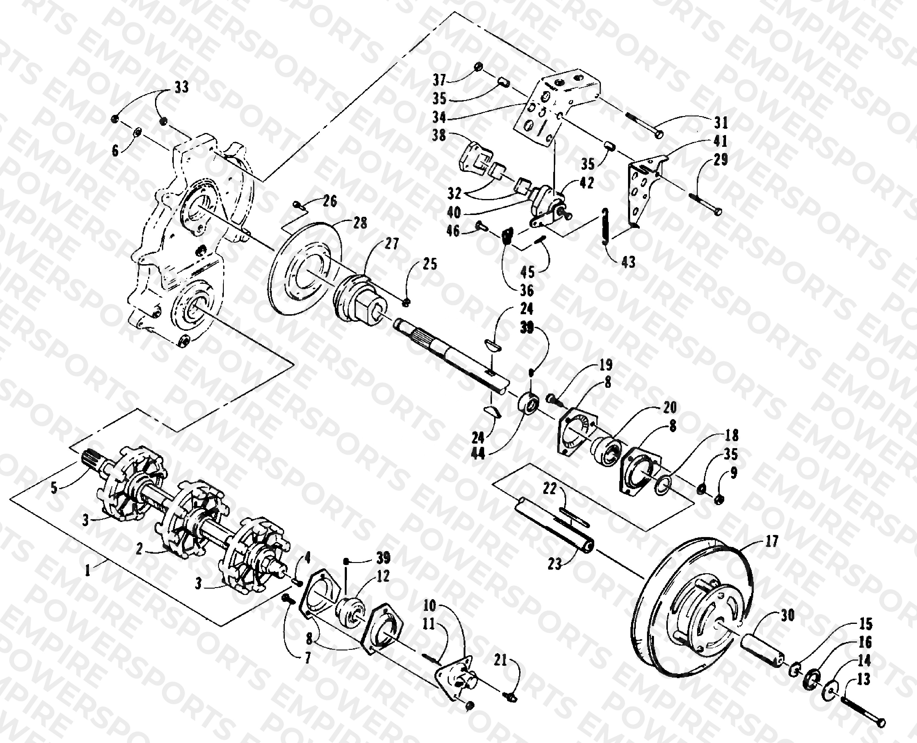 DRIVE TRAIN SHAFTS AND BRAKE ASSEMBLIES