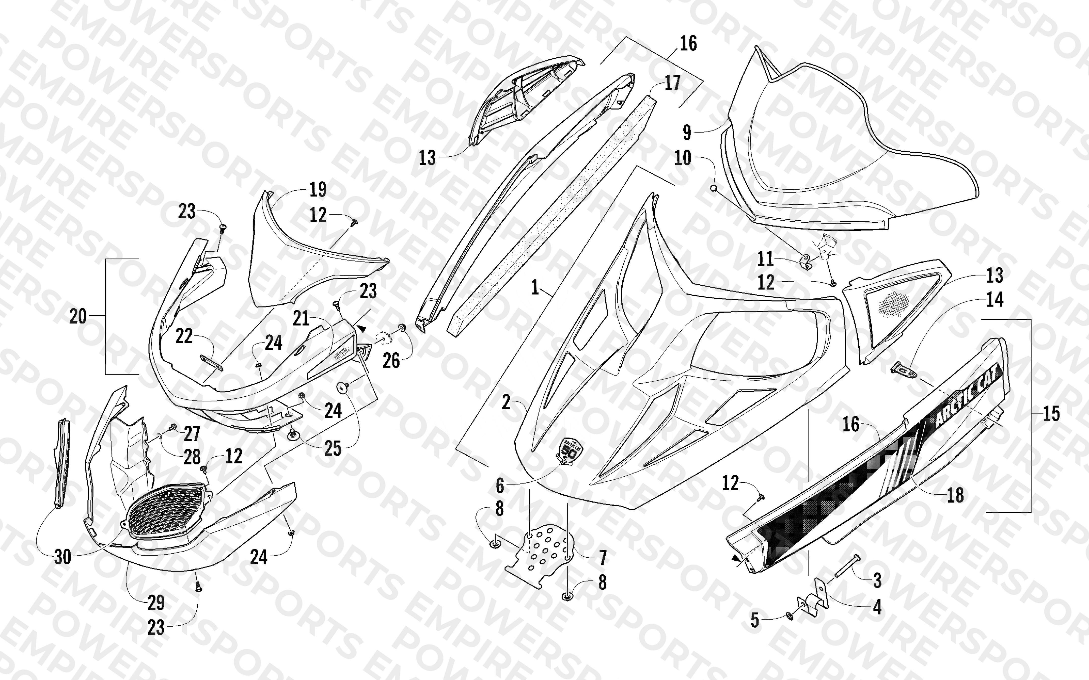 HOOD, WINDSHIELD, AND FRONT BUMPER ASSEMBLY