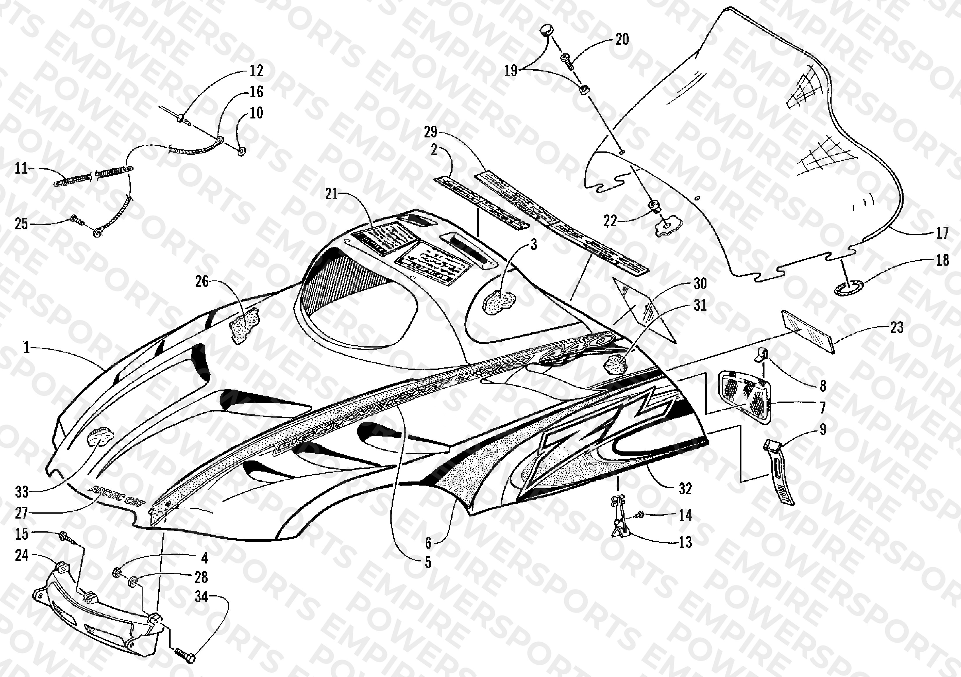 HOOD AND WINDSHIELD ASSEMBLY