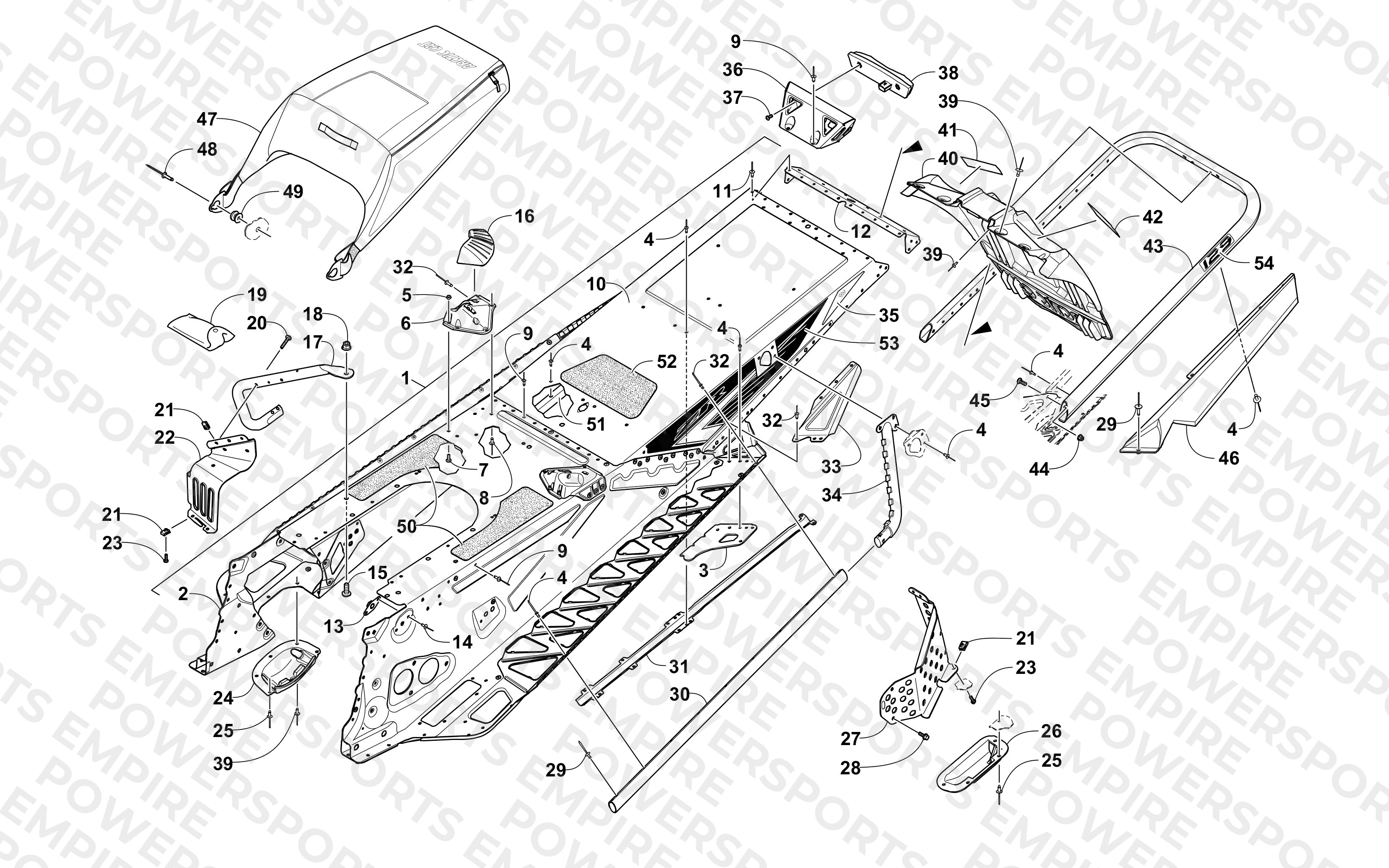TUNNEL, REAR BUMPER, AND SNOWFLAP ASSEMBLY