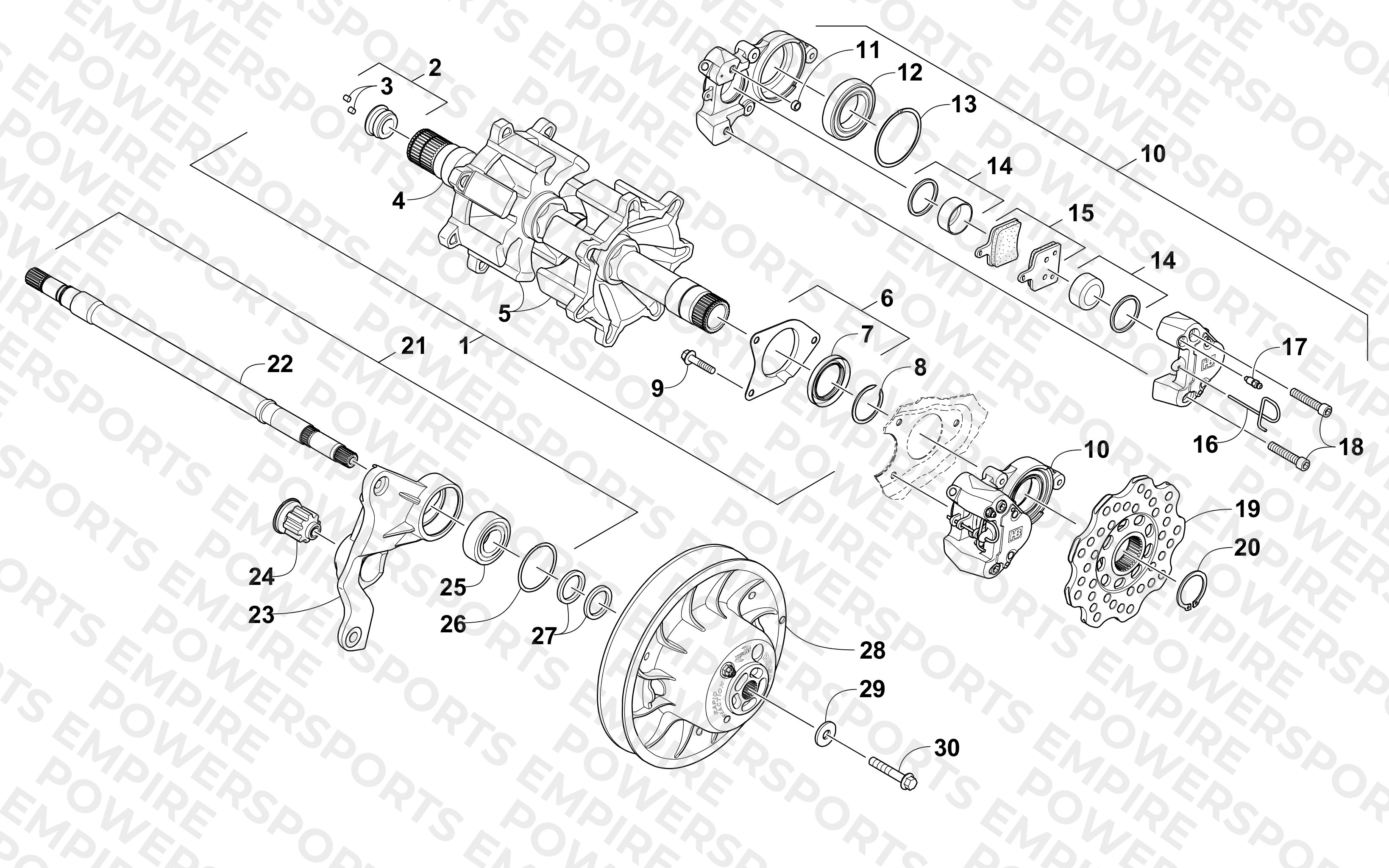 DRIVE TRAIN SHAFTS AND BRAKE ASSEMBLIES