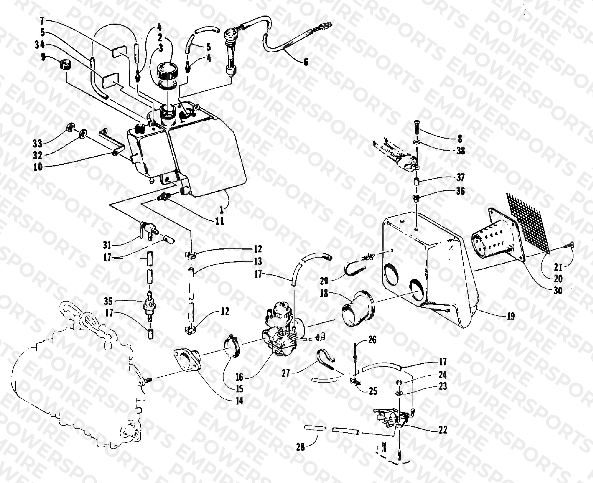 OIL TANK, CARBURETOR, FUEL PUMP, AND SILENCER