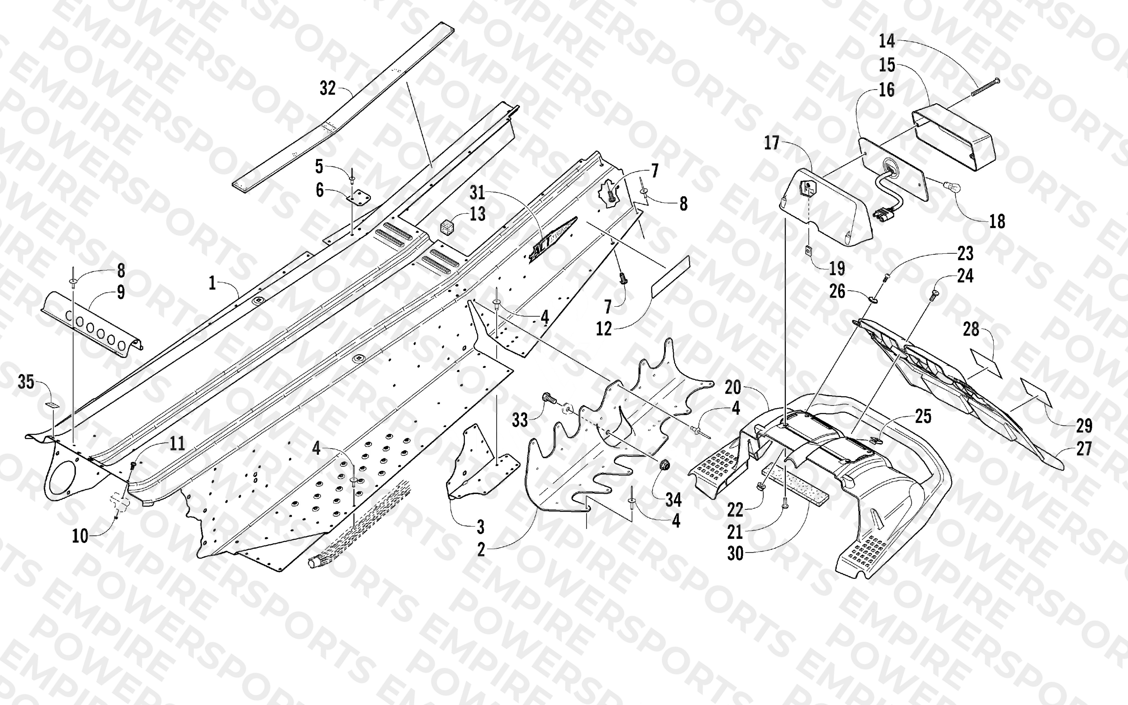 TUNNEL, REAR BUMPER, AND TAILLIGHT ASSEMBLY