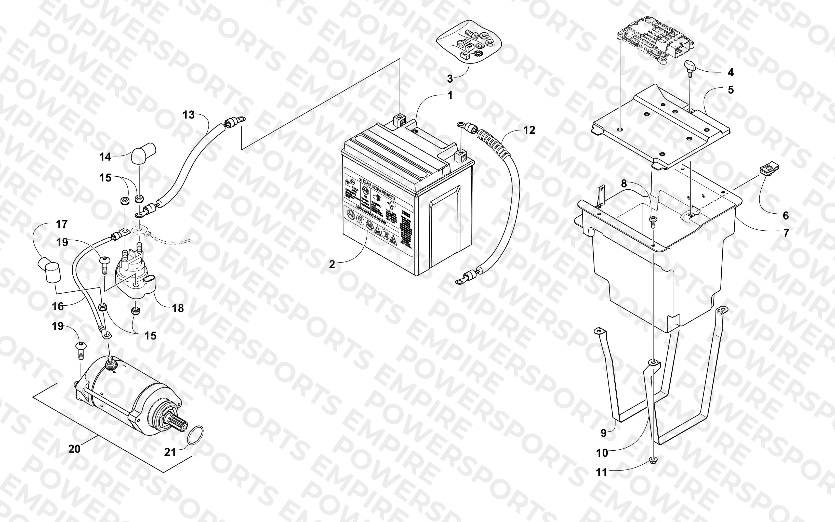 BATTERY AND STARTER MOTOR ASSEMBLY