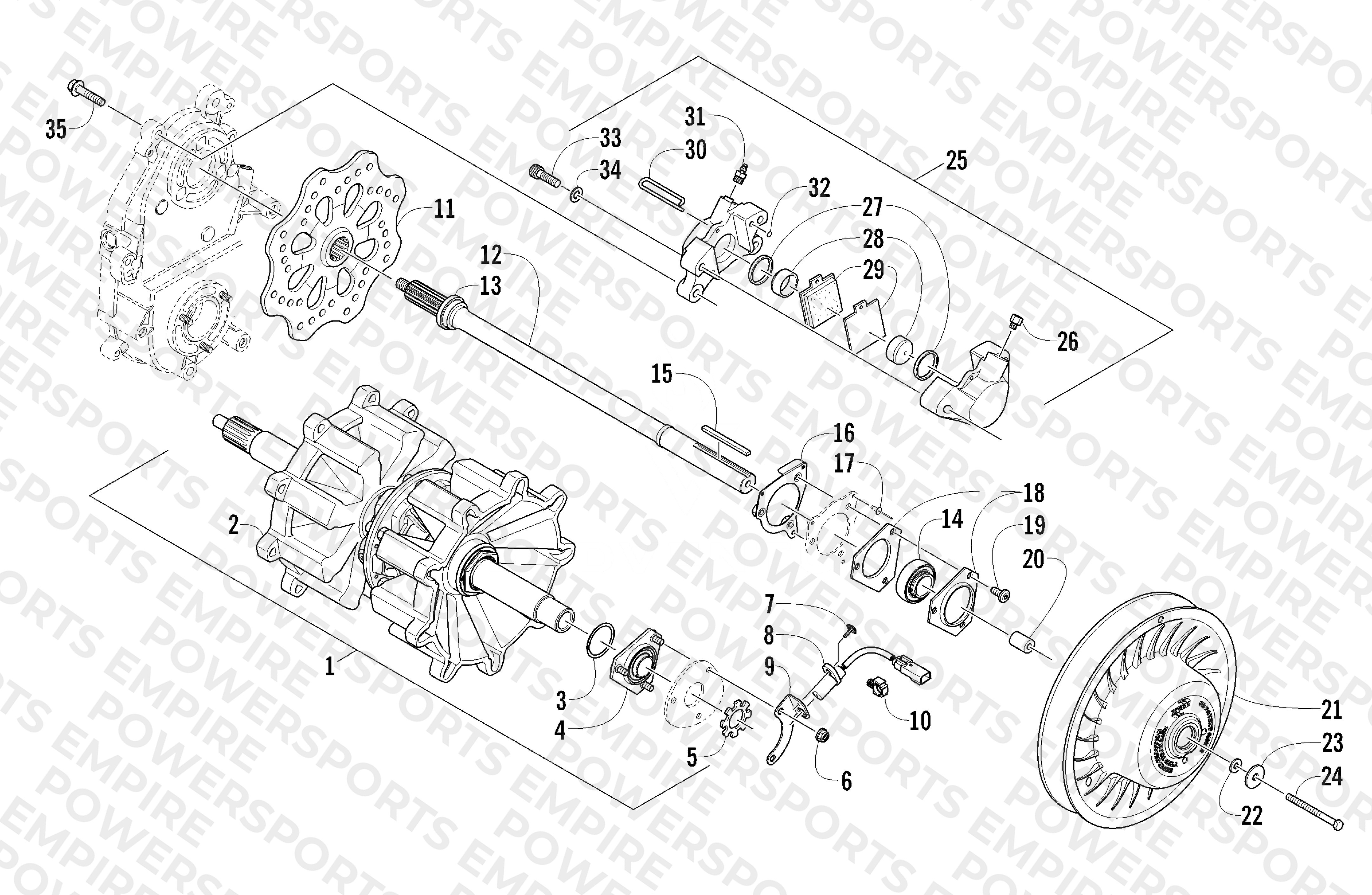 DRIVE TRAIN SHAFT AND BRAKE ASSEMBLIES