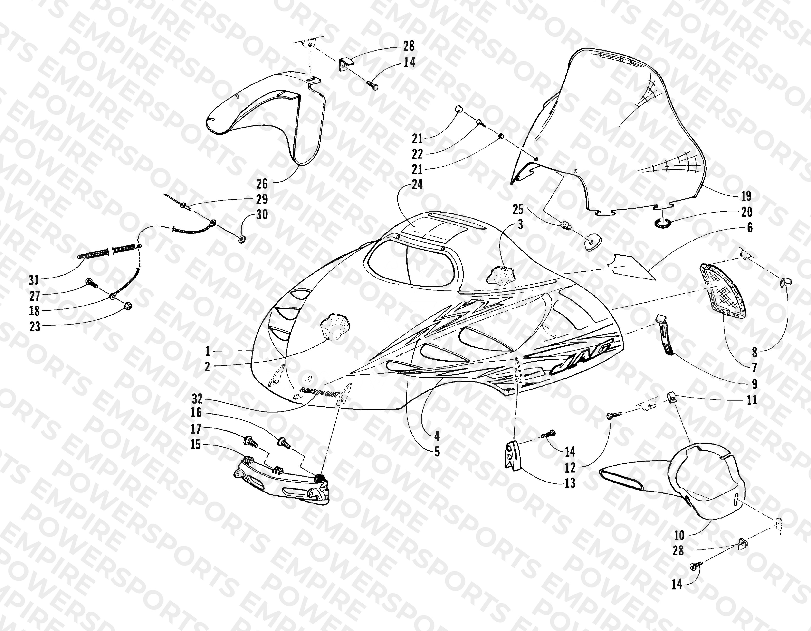 HOOD AND WINDSHIELD ASSEMBLY