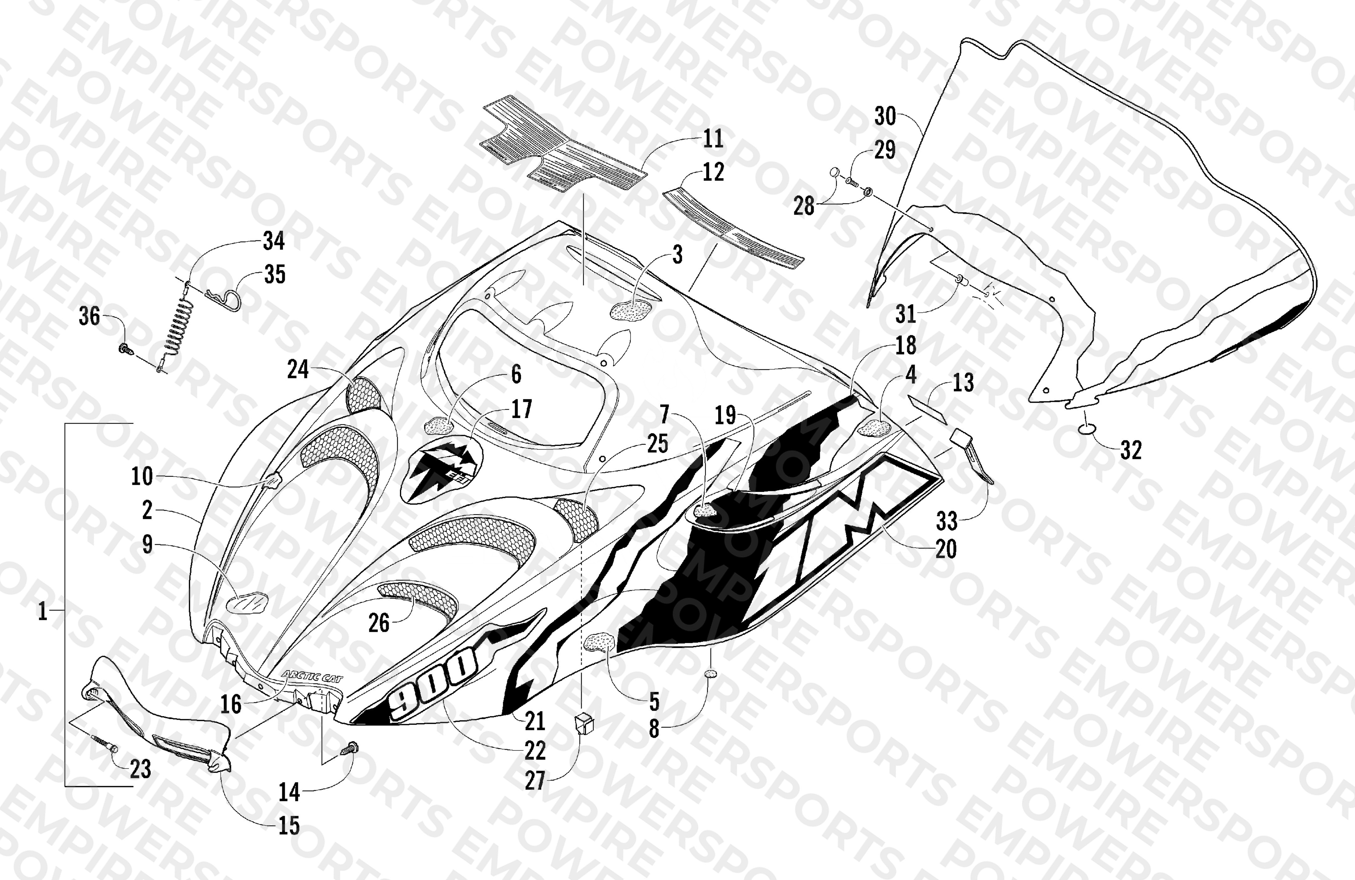 HOOD AND WINDSHIELD ASSEMBLY