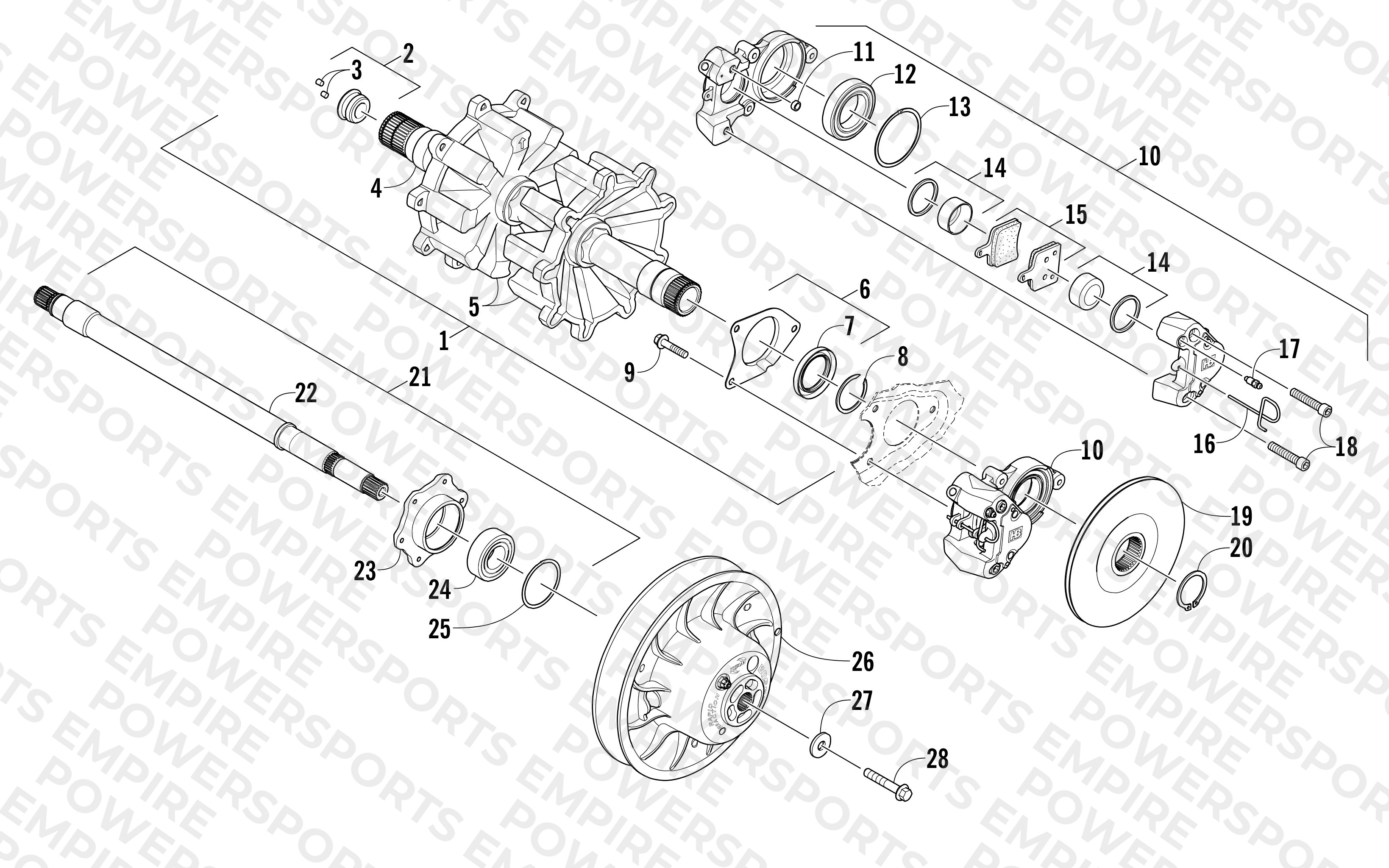 DRIVE TRAIN SHAFTS AND BRAKE ASSEMBLIES