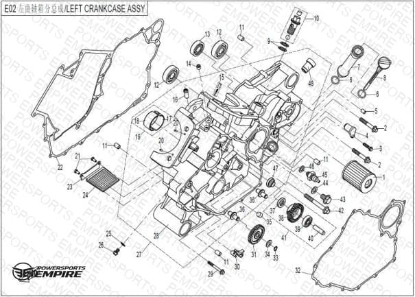 E02 — LEFT CRANKCASE ASSY