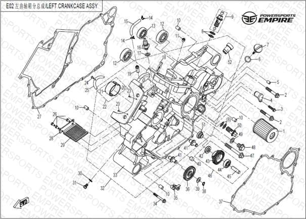 E02 — LEFT CRANKCASE ASSY