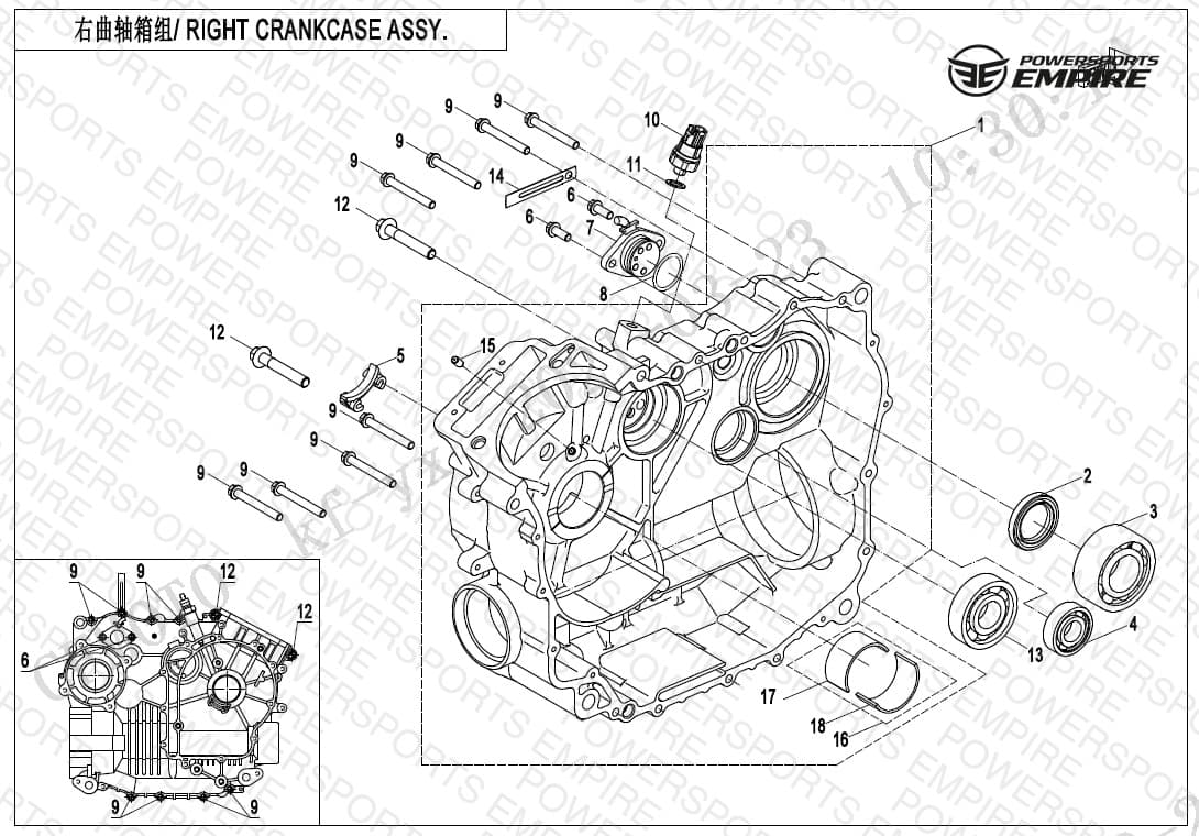 E01-2 — RIGHT CRANKCASE ASSY