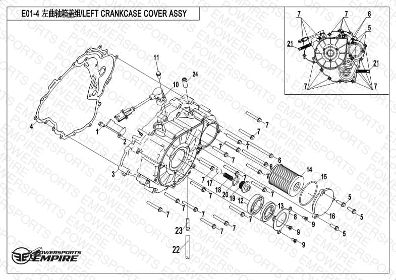 E01-4 — LEFT CRANKCASE COVER ASSY.