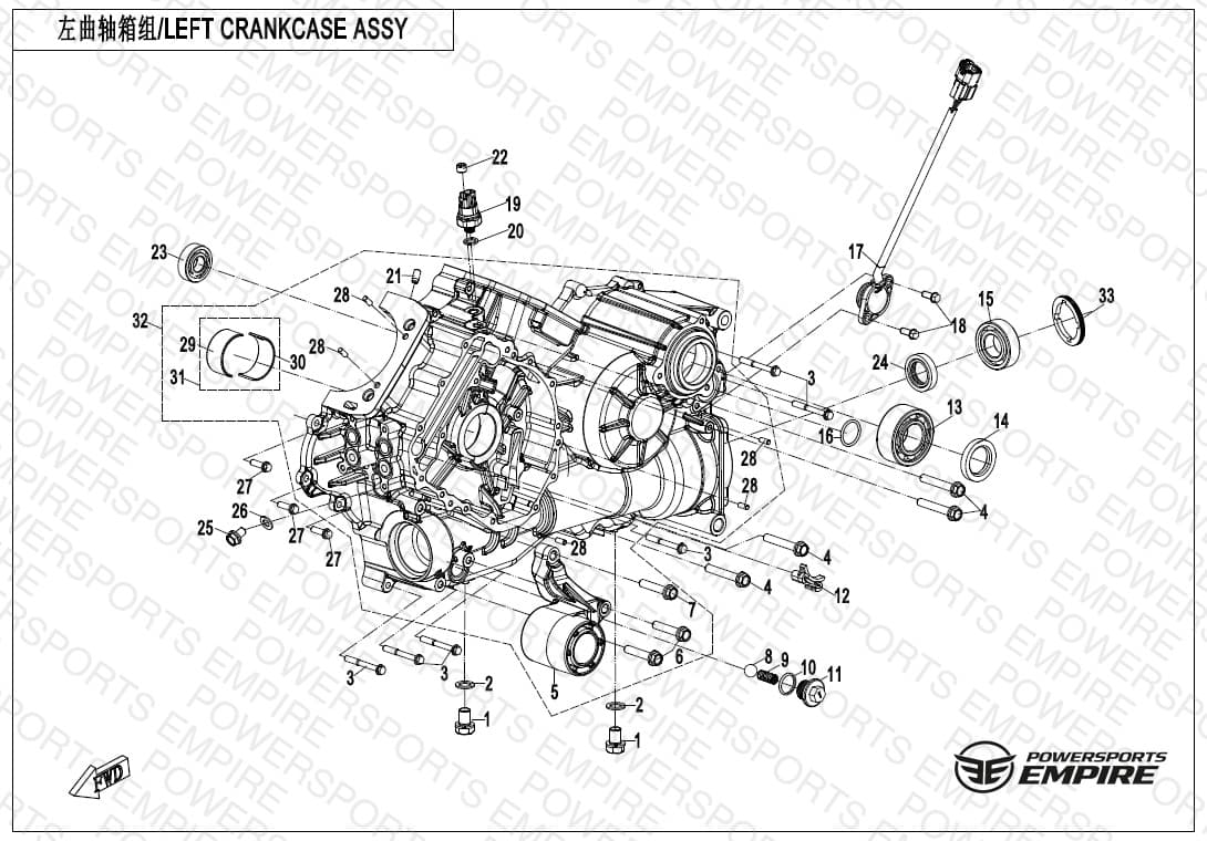 E01-1 — LEFT CRANKCASE ASSY