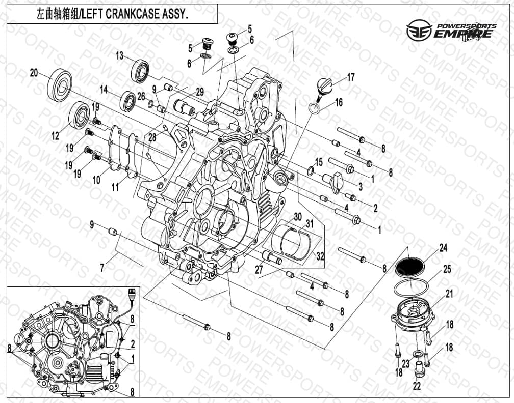 E01-1 — LEFT CRANKCASE ASSY