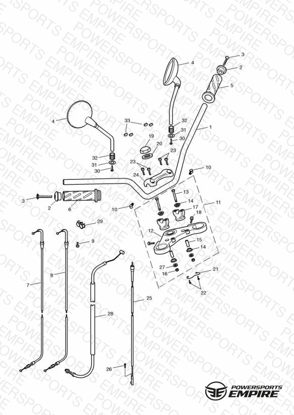 Handlebars, Top Yoke, Cables & Mirrors
