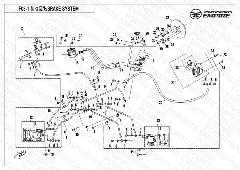 F08-1 — BRAKE SYSTEM (DUAL HOSE FRONT CALIPER)