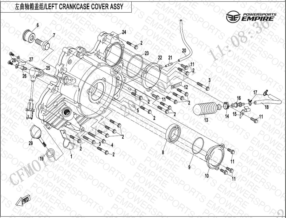 E01-4 — LEFT CRANKCASE COVER ASSY