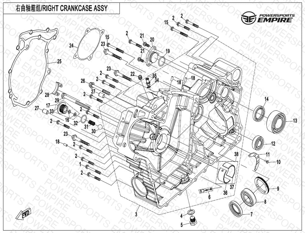 E01-2-V1 — RIGHT CRANKCASE ASSY