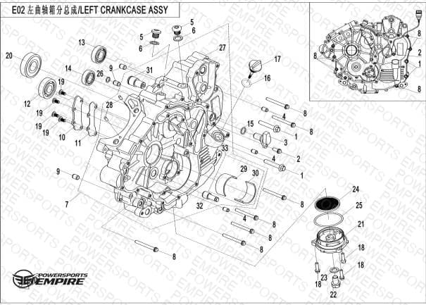 E01-1 — LEFT CRANKCASE ASSY