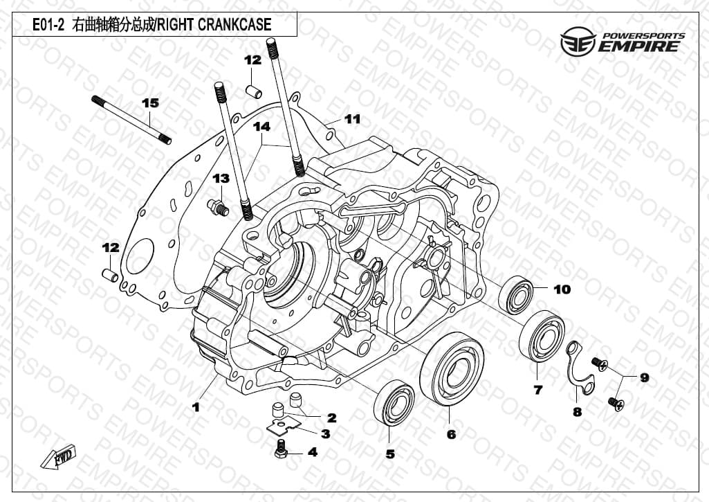 E01-2 — RIGHT CRANKCASE ASSY.