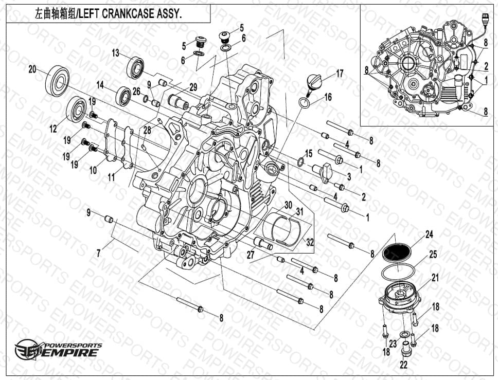 E01-1 — LEFT CRANKCASE ASSY