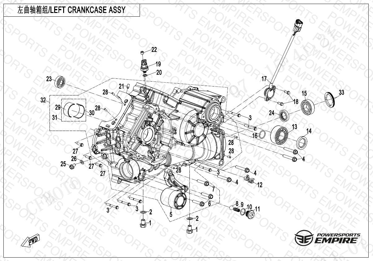 E01-1 — LEFT CRANKCASE ASSY