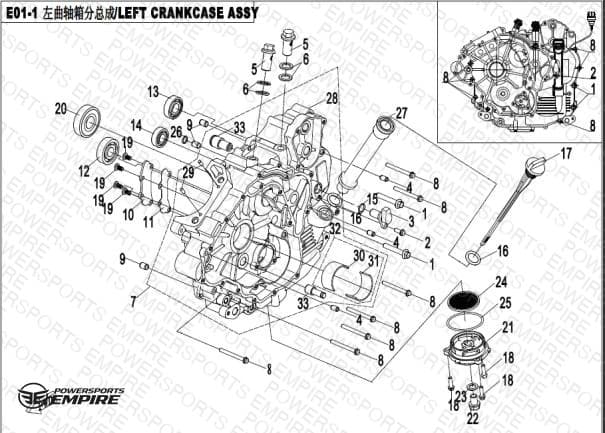 E01-1 — LEFT CRANKCASE ASSY