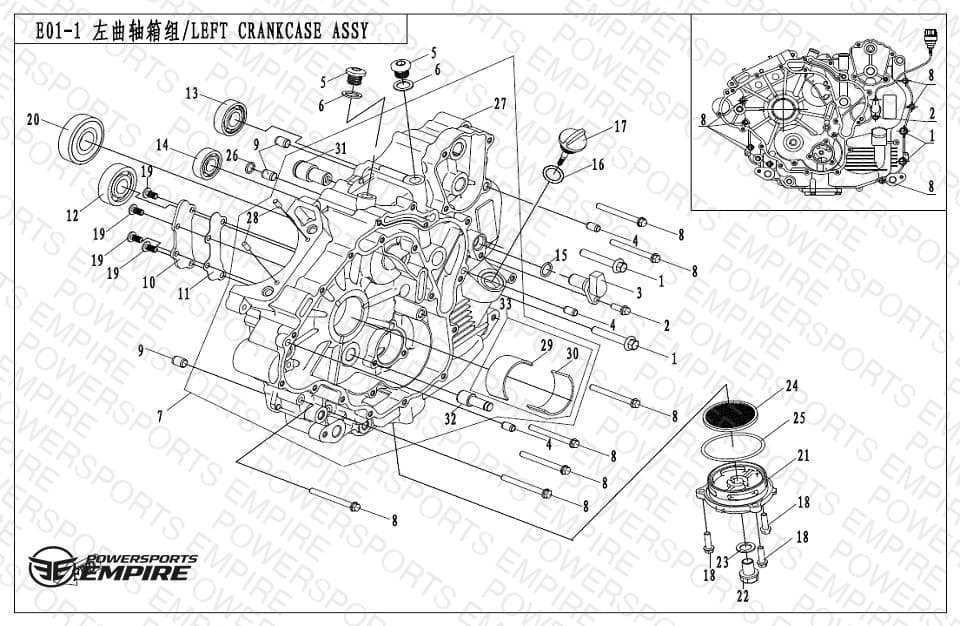 E01-1 — LEFT CRANKCASE ASSY