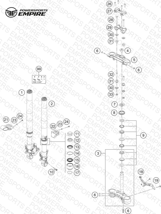 FRONT FORK, TRIPLE CLAMP