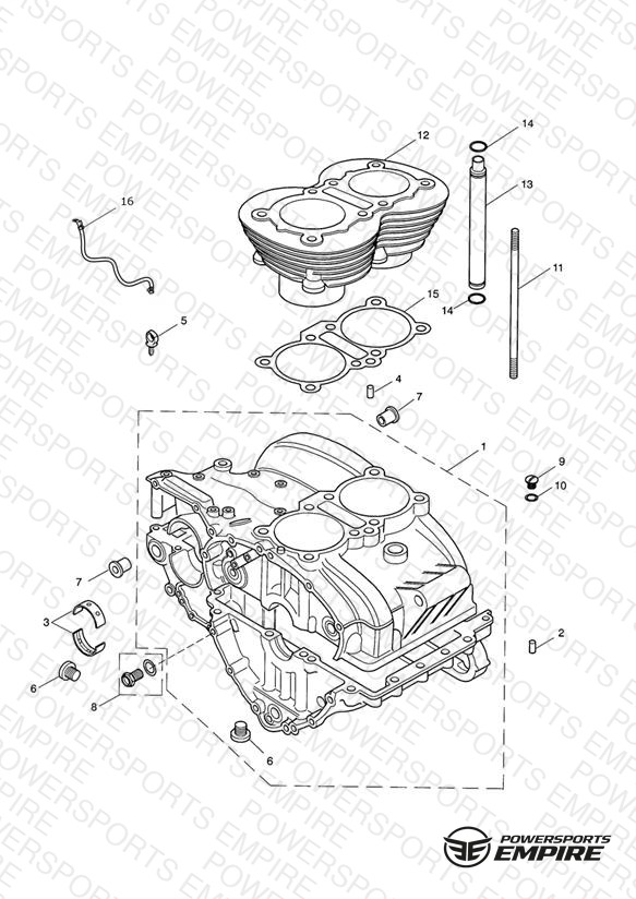 Crankcase & Fittings - Bonneville up to Eng No 221608 (Black Engines Only)