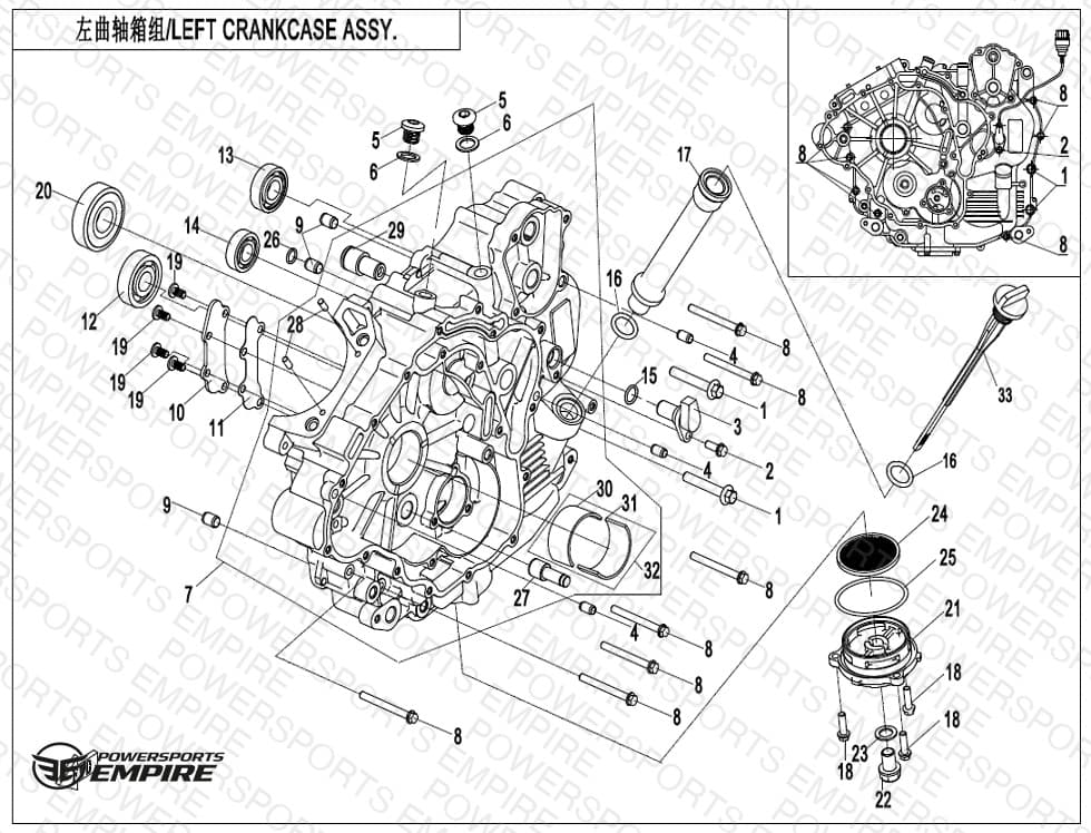 E01-1 — LEFT CRANKCASE ASSY