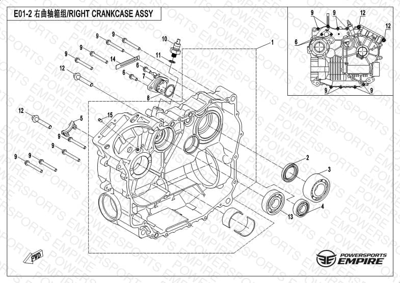 E01-2 — RIGHT CRANKCASE ASSY.