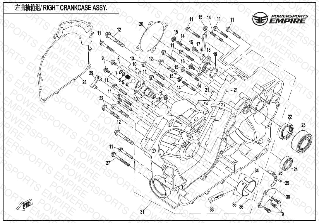 E01-2-V2 — RIGHT CRANKCASE ASSY.