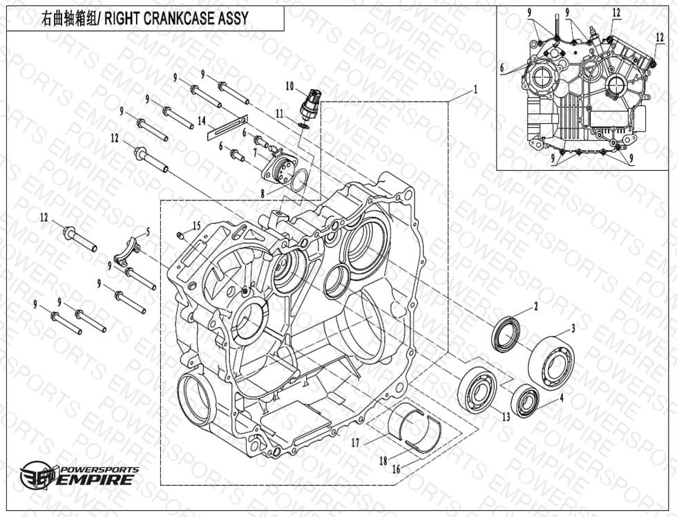 E01-2 — RIGHT CRANKCASE ASSY
