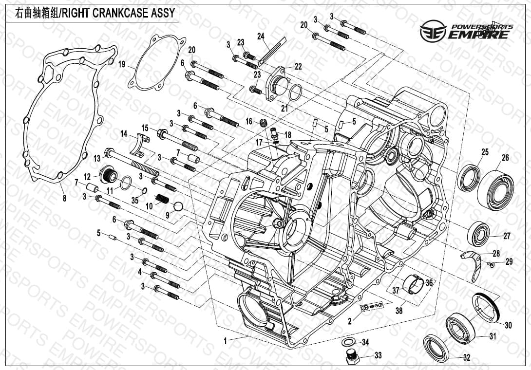 E01-2 — RIGHT CRANKCASE ASSY