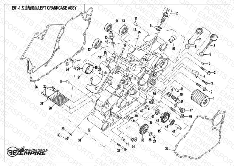 E01-1 — LEFT CRANKCASE ASSY