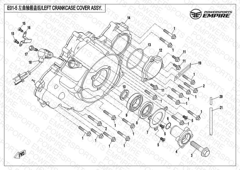 E01-5 — LEFT CRANKCASE COVER ASSY.