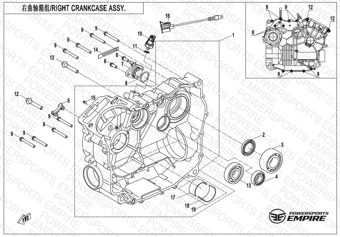E01-2-V3 — RIGHT CRANKCASE ASSY