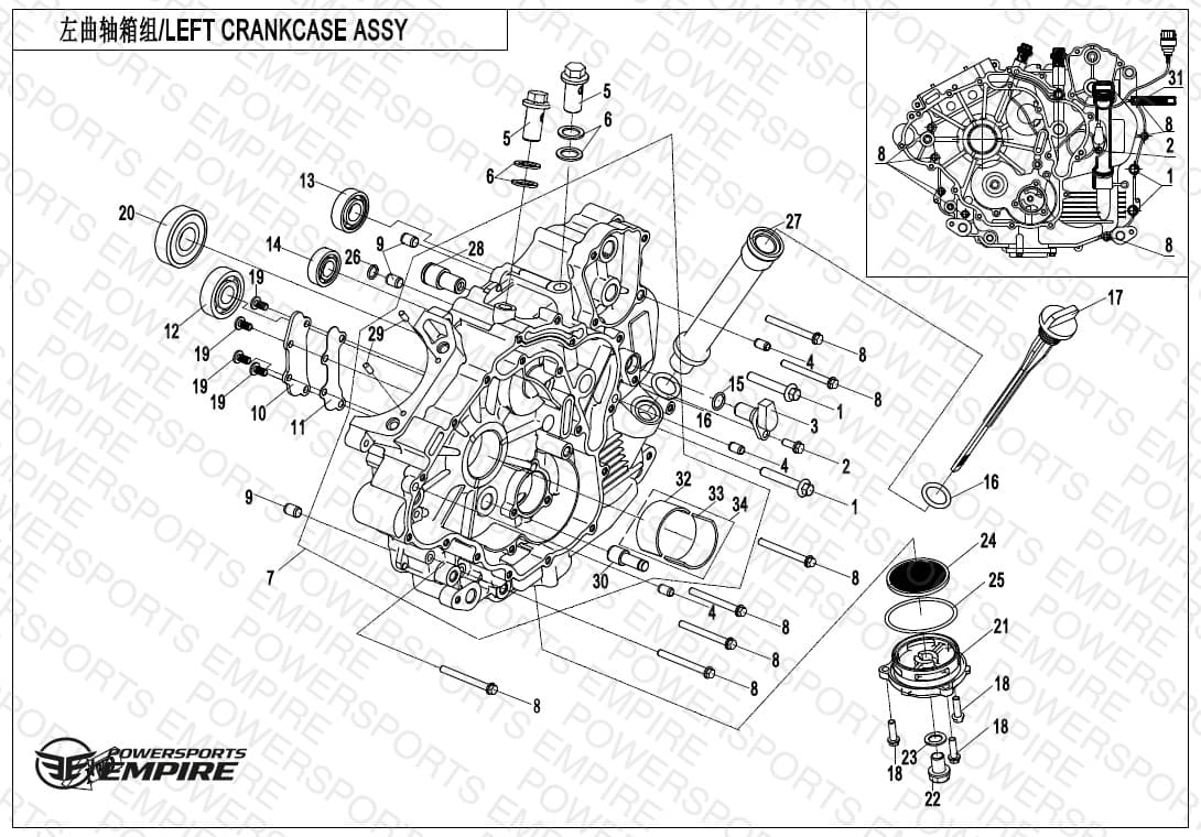 E01-1-V2 — LEFT CRANKCASE ASSY.