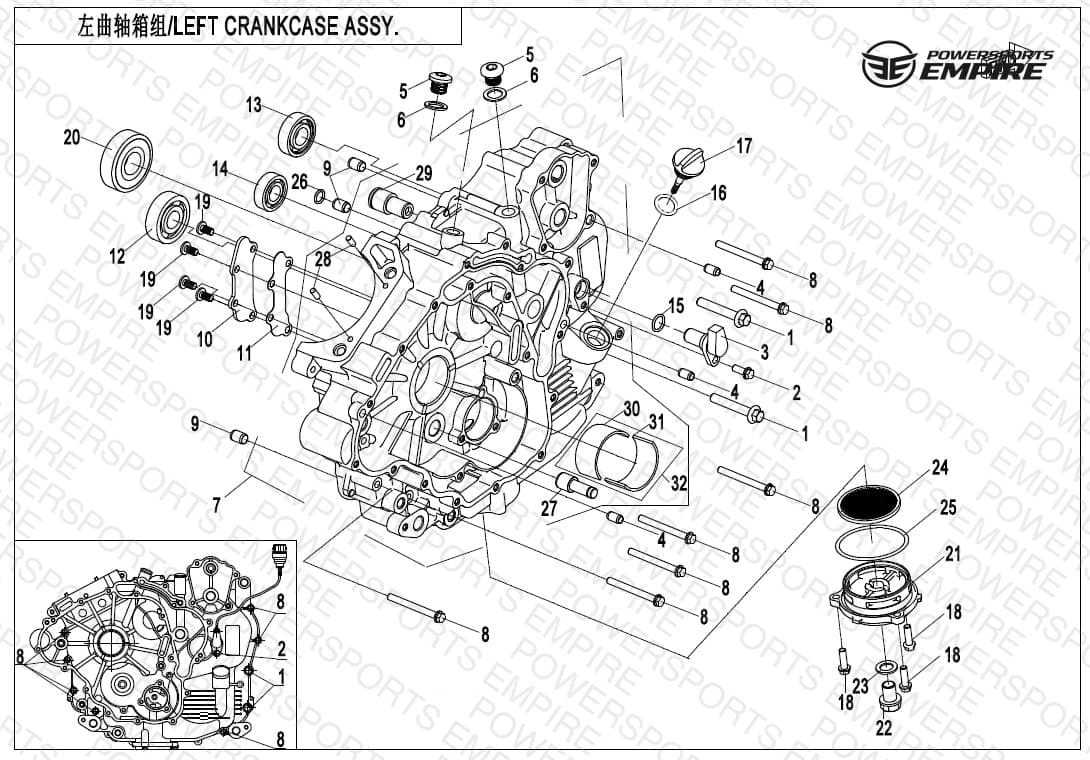 E01-1 — LEFT CRANKCASE ASSY