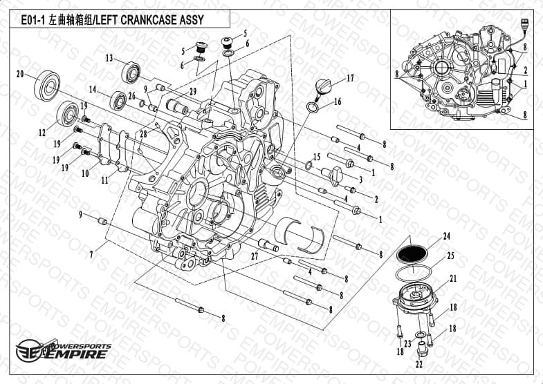 E01-1 — LEFT CRANKCASE ASSY.