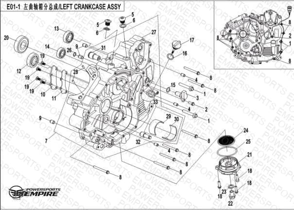 E01-1 — LEFT CRANKCASE ASSY