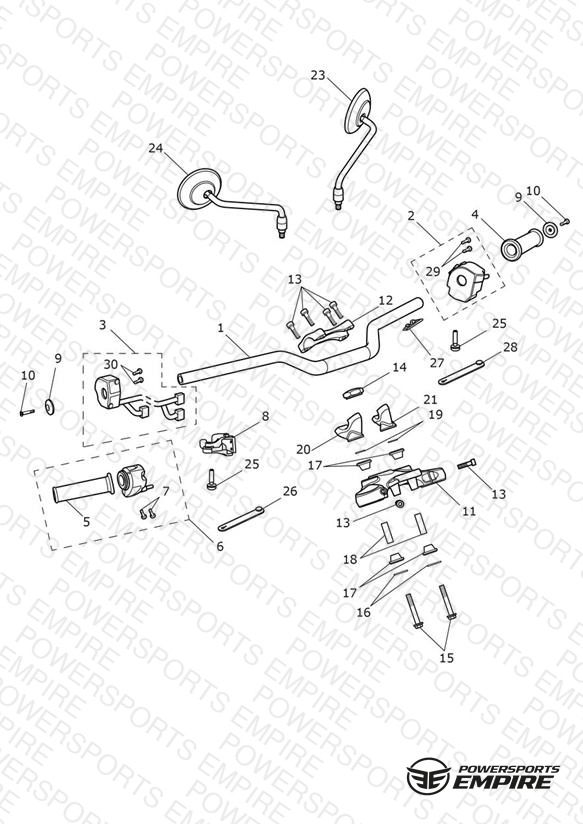 Handlebars, Top Yoke & Mirrors - 914973 > All Expt BR & IN, 917475 > BR & IN Only