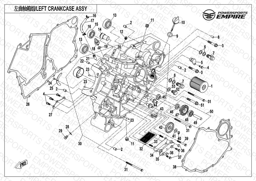 E01-1-V2 — LEFT CRANKCASE ASSY