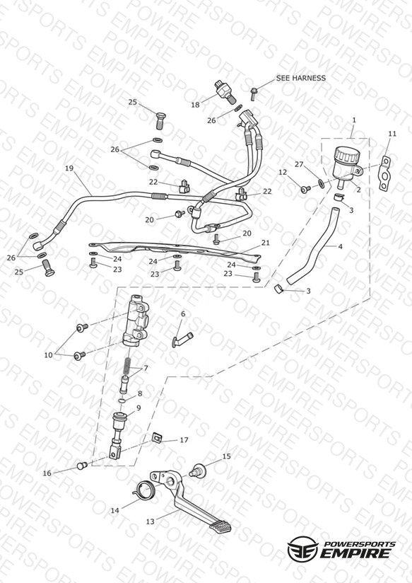 Rear Brake Master Cylinder, Reservoir & Pedal