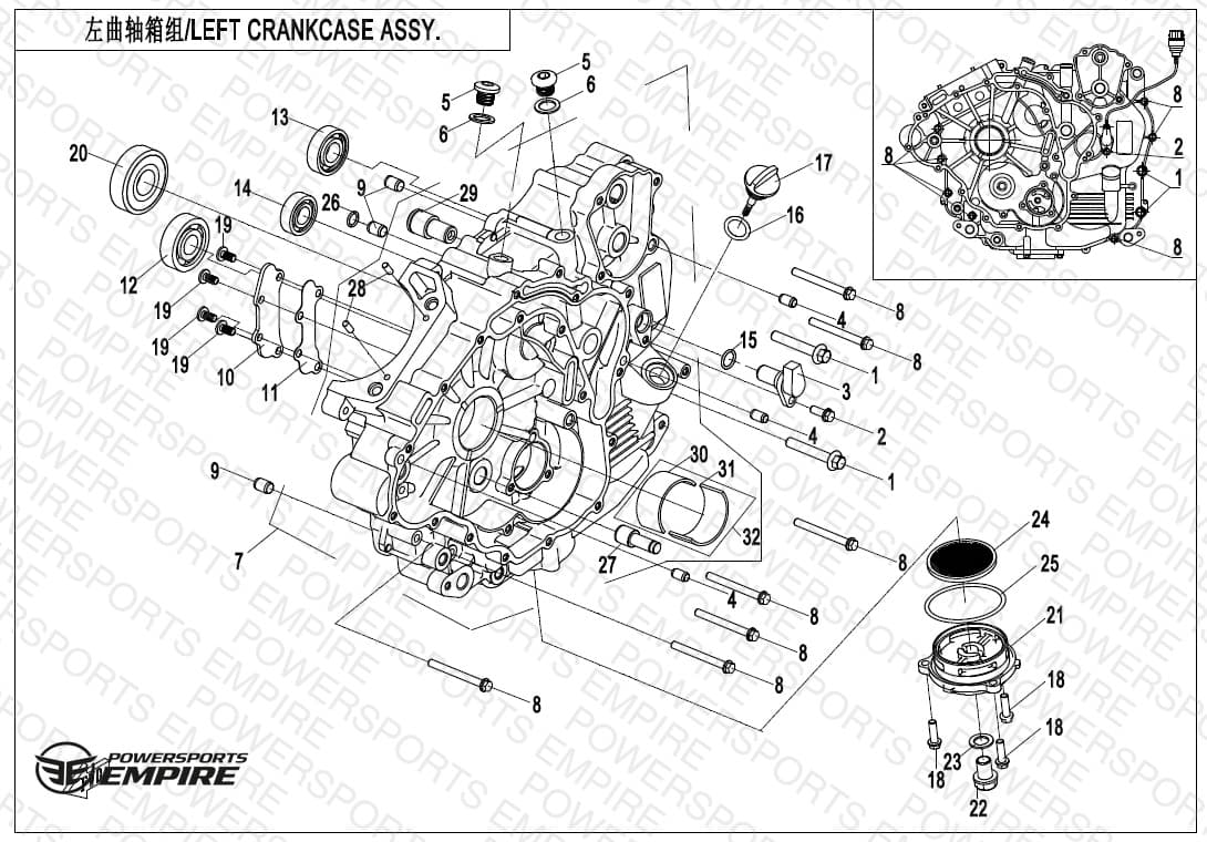 E01-1 — LEFT CRANKCASE ASSY